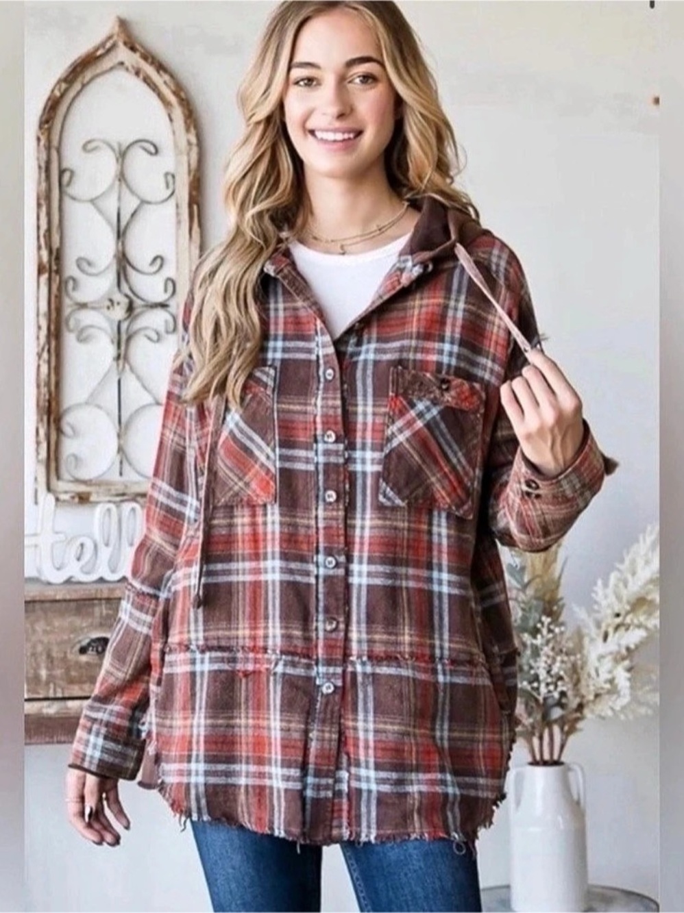 Oli & Hali Women's Plaid Hooded Utility Jacket Size Large